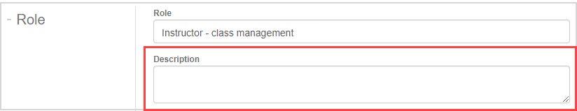 On the Edit Roles page to the right of the Role heading, the Description text field is highlighted.